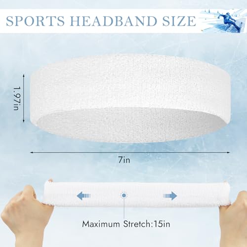 4 Pack Cotton Terry Sweat Headbands for Men Women Running Gym | 4 pack soft cotton terry headbands, Stretch 7 to 15 inches, Sweat-wicking, stays put for running, tennis, basketball & yoga - color: White