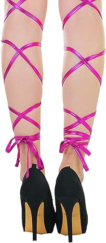 ToBeInStyle Women's Leg Wraps Ravewear Dancewear Elastic Straps Party Garter Music Festivals Costume Accessory Thigh High - color: Metallic Garter Wrap - Hot Pink, size: One Size