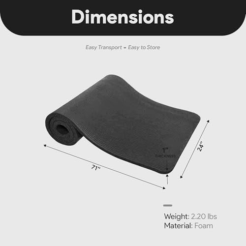 BalanceFrom Yoga Mat, 1-Inch Extra Thick High Density Exercise Mat, Anti-Tear Exercise Yoga Mat with Carrying Strap, Suitable for Various Yoga Exercises, Multiple Colors - color: Black