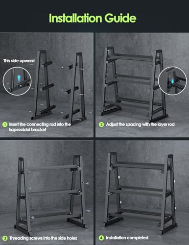 Leteuke 3 Tier Dumbbell Rack Stand Only, 1300LBS Heavy Duty | Trapezoidal Frame for Stability, Space-Saving Design; Fits Dumbbells, Kettlebells, Barbells for Home Gym