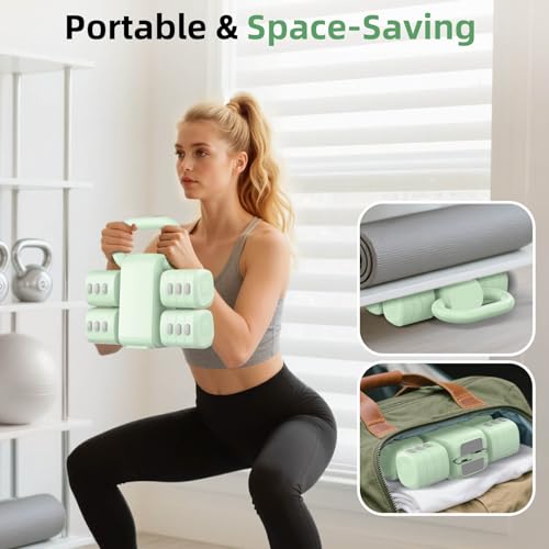 2-in-1 Adjustable Dumbbell Set, 4-Level Weights for Women | Convertible Dumbbell & Kettlebell, Adjustable 2.2-5.5lb Each, Quick-Change Button, Compact for Home Gym, Office & Outdoor - color: Green
