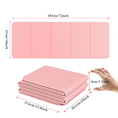 Yoga Mat for Travel, Non-Slip Yoga Mat, Exercise Mat 1/4" Thick Yoga Mat Foldable, Perfect for Pilates, Outdoor & Travel, TPE Anti-Slip Yoga Mat with Carry Bag - color: pink