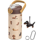 MYFOREST 14oz/400ml Insulated Kids Water Bottle, Odor-free Liner, 3D Touch | No Plastic Taste, Surgical Steel - No Chemical Leaching, Name Spot, Soft Sipper, Gift for Dog Person, Beige. Dachshunds - color: Beige. Dachshunds