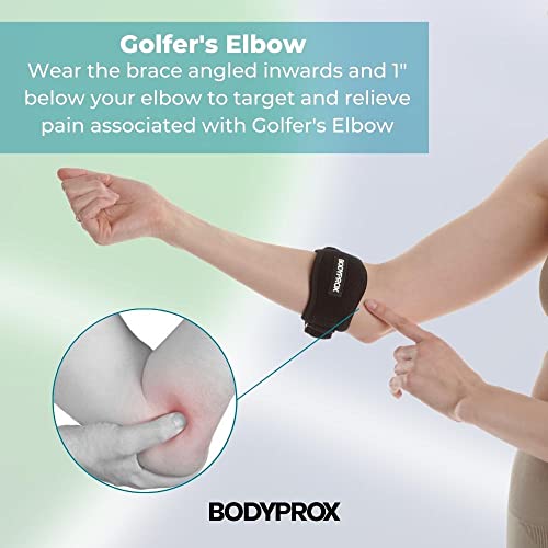 Bodyprox Elbow Brace 2 Pack for Tennis & Golfer's Elbow Pain Relief | Adjustable compression strap helps ease forearm stress from sports, workouts, work, and daily tasks.