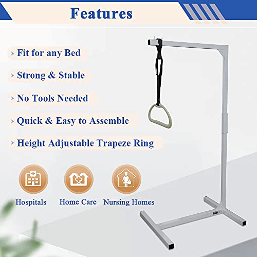 AOSSA Trapeze Bar for Bed with Floor Stand – Medical Bed Trapeze for Elderly, Bed Lift & Stand Assist Aid for Seniors, Hospital Mobility Support (White)