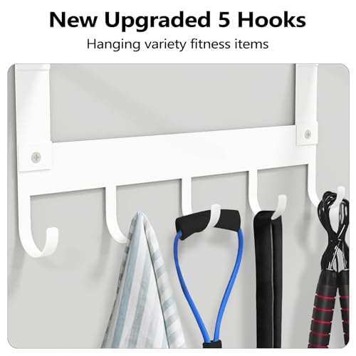 LSK Yoga Mat Holder Wall Mount, 4-Tiers Yoga Mats Storage, White | Home Gym Storage Rack with Floating Shelf for Storing Fitness, Yoga Rollers, 5 Hooks for Skipping-Rope, Small Gym Equipment - color: White