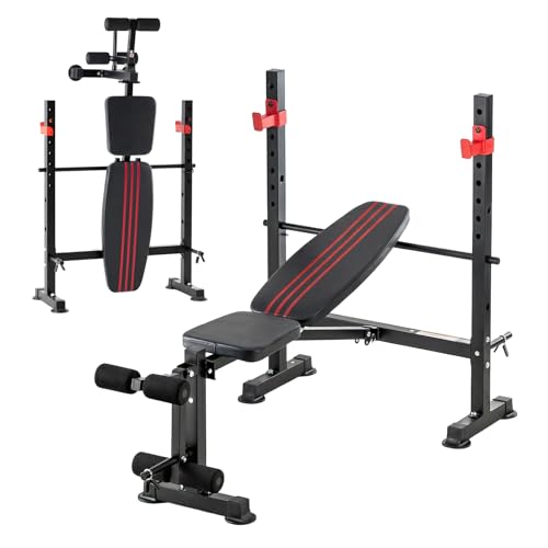 Adjustable Weight Bench, Foldable Bench Press Set with Leg Extension and Curl, 650 LBS Heavy Duty Full Body Strength Training Bench for Home Gym, Black & Red - color: Classic Red