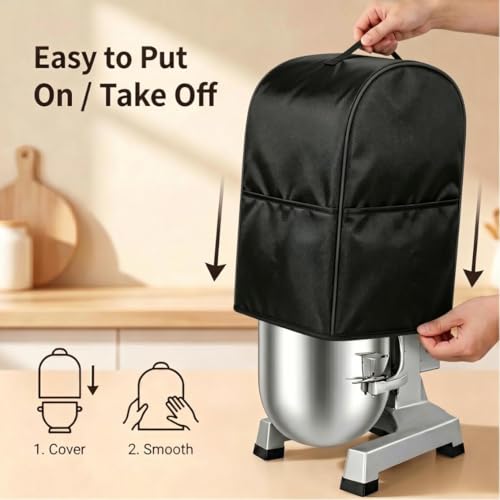 Commercial food mixer cover - a waterproof protective cover suitable for 10 quart vertical mixers, with a handle on the top and pockets on the side; Made of black high-density Oxford cloth - size: Suitable for 10-quart