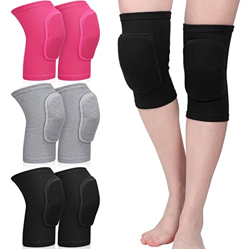 Eurzom 3 Pairs Dance Knee Pads Women Protective Non-Slip Knee Pads for Yoga Cheerleading Pole Floor Dance Volleyball - color: black, gray, rose