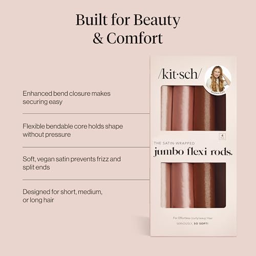 Kitsch Satin Jumbo Flexi Rods, Heatless Curling Rods - No Heat Curls Overnight, Comfortable Hair Curlers to Sleep In for Frizz-Free and No Heat Damage Styling - 4pcs, Rosewood - color: Rosewood, size: 1 Count (Pack of 4)