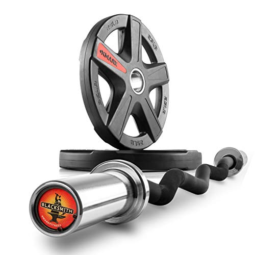 XMARK Olympic Weight Set | TEXAS STAR Weight Set Rubber-Coated Olympic Weight Set With XMARK BLACKSMITH Barbell Bar, Barbell Weight Set, Weights, Barbell - color: 04) CURL BAR & 25 lb Weight Set