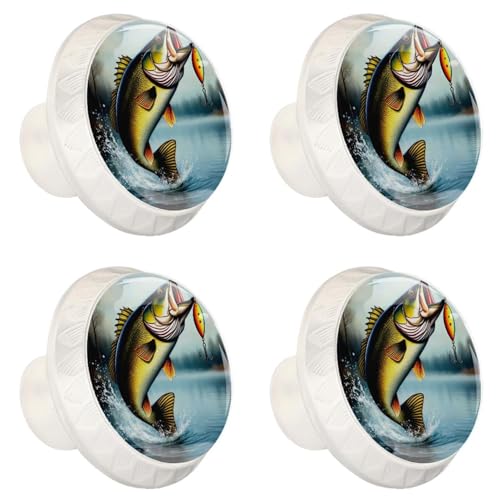 4 Pack White Cabinet Knobs, Bass Fish Drawer Handles for Cabinets, Dresser, Cupboard, Bathroom, Bedroom, Kitchen Hardware Closet Door Knob - color: Bass Fish