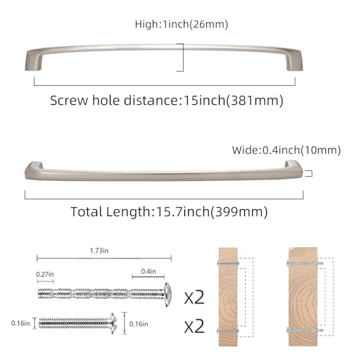 COTYKILEY 10 Pack 15 Inch(381mm) Brushed Satin Nickel Kitchen Cabinet Handles Silver Cabinet Pulls Cabinet Door Handles Kitchen Cabinet Hardware Cupboard Drawer Pulls - color: Brushed Satin Nickel, size: 15" Hole Center（381MM）