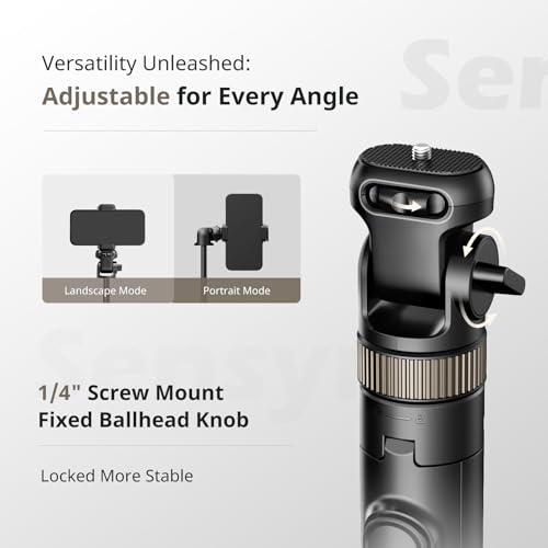 Sensyne 72" Extendable Tripod for iPhone & Selfie Stick with Detachable Phone Holder & Wireless Remote, Compatible with All Cell Phones, Black - color: Black