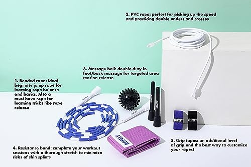 Jump Rope Kit for Beginners – 2-in-1 Segmented & Speed Rope with Resistance Band, Massage Ball & Grip Tape – Adjustable Skipping Rope Set for Women, Men & Kids - color: Blue/White