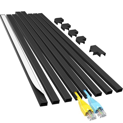 Yecaye Cord Hider, 113in Black Cord Covers for Wires on Wall, One-Cord Cord Organizer, Easy Install Cable Management Kit, Cable Cover Home Office, W0.59in H0.4in, Black - color: Black, size: 113in L x 0.59in W x 0.4in H