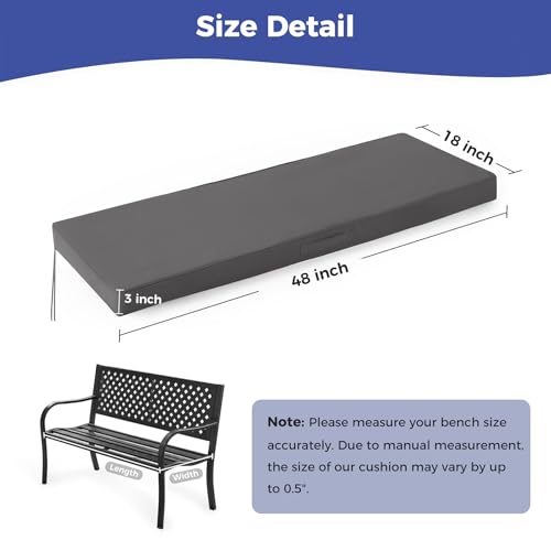 IPYNBAP Outdoor Bench Cushions for Outdoor Furniture, 48x18x3 Inch, Waterproof Bench Pillow, Fade Resistant Long Bench Seat Pads for Garden, Indoor, Porch Swing, Dark Grey - color: Dark Grey, size: 48×18×3 Inch