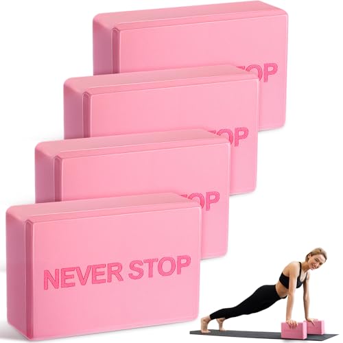 RoundFunny 4 Pack Yoga Blocks Non Slip Pilates Brick Foam Blocks Pilates Dance Gymnastics Workout Fitness Props Tool for Stretching Meditation and Exercise - color: Pink
