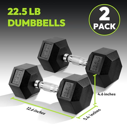 HANDBODE Hex Dumbbell Set of 2, Rubber Encased Fixed Dumbbells, 2.5-65 lb | Non-Slip Comfortable Handles, Hand Weights for Strength Training, Ideal for Home Gym Workouts - size: 22.5 lb, Pair, style: Chrome Handle