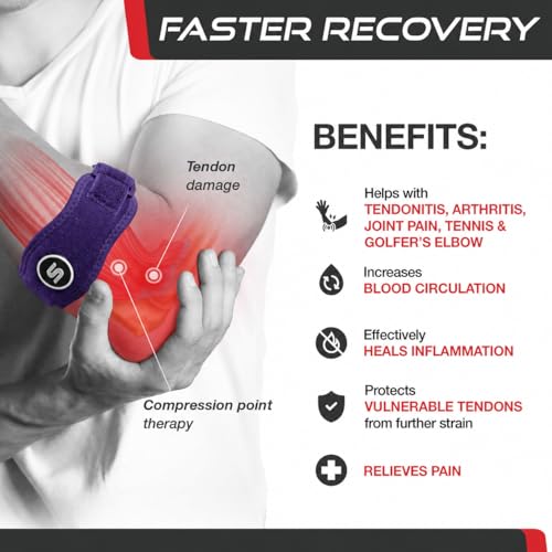 Sleeve Stars Tennis Elbow Brace for Men & Women, Elbow Brace for Tendonitis, Tennis Elbow Strap, Golfers Elbow Brace, Elbow Support Wrap for Tennis Elbow Relief, Fits 9"-23" (Single/Dark Purple) - color: Dark Purple
