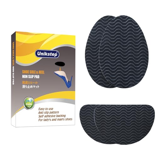 UNIKSTEP 6 Pairs (12 Pieces) Shoe Sole Non Slip Pads, Anti Skid Self Adhesive Rubber Grips, Shoe Bottom Front Sole and Heel Noise Reduction Protector Cushions (Black with Wave Pattern) - color: Black With Wave Pattern