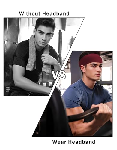 Headbands for Men & Women, Sweat Headband Non-Slip Sweatband Sports Running Cycling Yoga Basketball Workout Football Training - color: Burgundy Pack