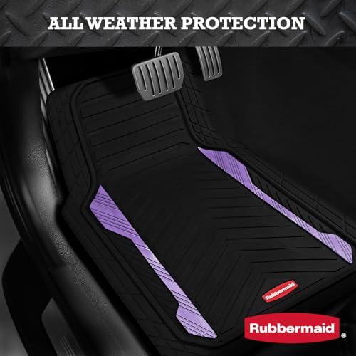 Rubbermaid Car Floor Mat, Heavy Duty All-Weather Car Mats Full Set with Dual-Tone Purple Aluminum Inserts – Universal Fit, Anti-Slip Backing, Trim-to-Fit for Most SUV, Sedan, Van - color: Purple