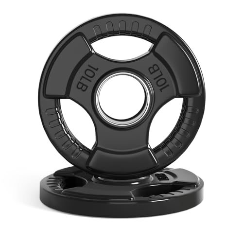 LIONSCOOL 2-Inch Rubber Olympic Grip Weight Plates for Strength Training, Weightlifting, Solid Cast Iron Plate for Barbell in Single/Pair/Set for Home & Gym (2.5-45LB), One Year Warranty - style: 10LB PAIR