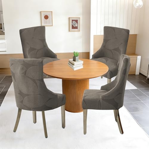 Jacquard Wingback Dining Chair Covers Stretch Wing Back Side Chair Slipcover Accent Chair Cover Slipcover with Arm Chair Protector Cover for Dining Living Room (Coffee, 4PCS) - color: B- Coffee, size: 4 PCS