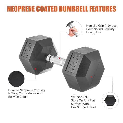 Rubber Hex Dumbbell, Multiple Weight Options 15-550 lbs | Premium Coated Free Weights Dumbbells for Home Gym Strength Training, Rack Not Included - color: 65LB pair