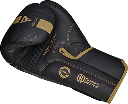 RDX Boxing Gloves, Pro Training Sparring, Maya Hide Leather, Muay Thai MMA Kickboxing, Men Women Adult, Heavy Punching Bag Focus Mitts Pads Workout, Ventilated Palm, Multi Layered, 8 10 12 14 16 18 Oz - color: GOLDEN, size: 16 OZ