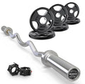 RitFit 2 Inch EZ Curl Bar with Weights, 350LBS Capacity Olympic Barbell for Bicep & Triceps, Home Gym Strength Training - style: Silver(with 35LB Weights and Collar)