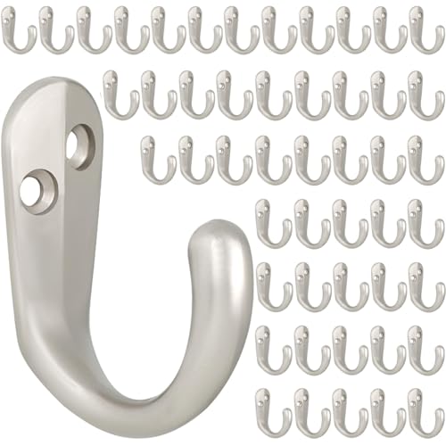 IBosins 50PCS Coat Hooks Wall Mounted Single Prong Robe Hook for Hanging Towel Hooks with 100 Screws for Cup, Mug, Bags, Hat, Cap, Scarf, Pet leashes - color: 50 Pcs Silvery