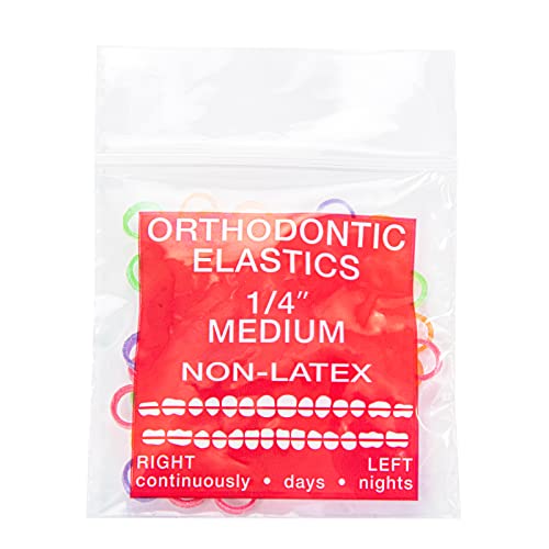 JMU Orthodontic Elastics 1/4 Medium, 100 Pack Dental Rubber Bands | Orthodontic Rubber Bands for Braces, Intraoral Elastic Bands, Latex Free, Neon, Made in USA - size: 1/4 Medium