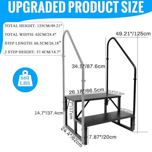 RV Step Stool, 2 Step Ladder, Hot Tub Steps with 2 Handrails, Heavy Duty Ladder Shelf Bookcase, 5th Wheel RV Mobile Home Stairs for Camper/Porch/SPA Pool/Pet Stairs(1 Pack) - style: 2 Step 2 Handrails