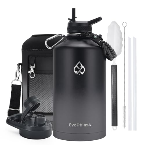 1 Gallon Water Bottle Insulated, Vacuum Stainless Steel Water Bottle Keep Cold 48Hrs, 128 oz Large Gallon Water Jug for Travel, Sport, Gym, Hiking with Carrier Bag, Black/Gray - color: Black/Gray, size: 128 Ounces