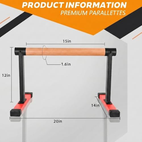 Wooden Parallel Bars 20" Length 12" Height,Dip Bar with Thick Beech Handles, Push-up stands for Handstand, L-Sit, Gymnastics, Strength Training Home Gym,Anti-slip Mats, Easy to Install,700lbs - color: Red
