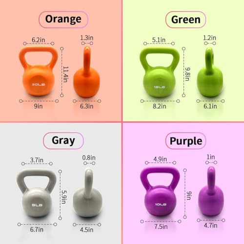 10Lbs Kettlebell Set, Strength Training Kettlebells Weight Set For Women, Vinyl Coated Kettle Bell Home Gym Workout Lifting Equipment, Comfortable Grip Wide Handle Weights