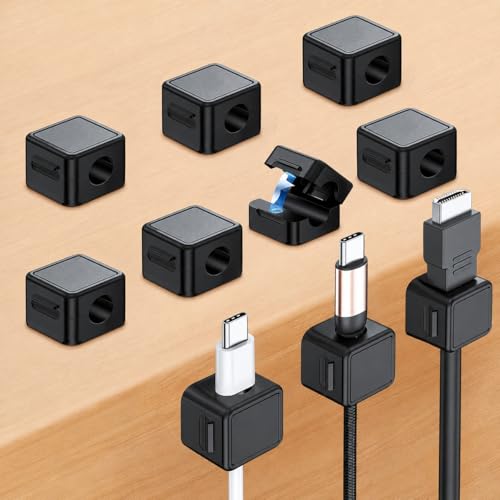 10 Pack Cord Organizer, Magnetic Cable Management, Cord Holder for Desk, Adhesive Cable Clips Wire Keeper for Nightstand, Home, Office, Desktop, Car, Wall (Black) - color: Black