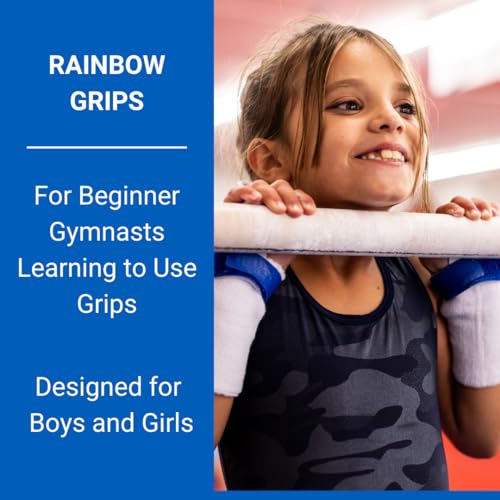 Gibson Athletic Rainbow Gymnastics Grips for Beginners, Unisex Durable Leather Grip, Hook & Loop Closure for Secure Grip & Wrist Support, Athletic Grip & Hand Protection for Young Gymnasts Made in USA - color: Black, style: Medium