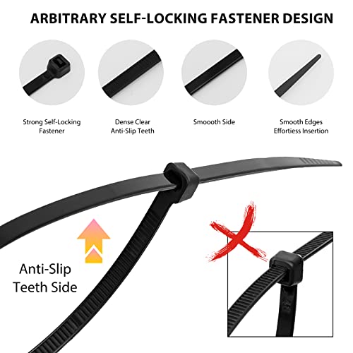 Zip Ties Assorted Sizes(4”+6”+8”+12”), 2000 Pack,Black Cable Ties,Multi-Purpose Self-Locking Nylon Cable Cord Management,Plastic Wire Ties for indoor and outdoor use. - color: Black, size: 4+6+8+12-Inch(2000PCS Set)