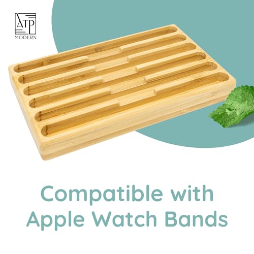 Wooden Watch Band Organizer - Works with All Apple Watch Bands - Watch Band Holder - Wooden Watch Stand Display - Compatible with All Apple iWatch Bands - Solid Wood Design - color: Bamboo