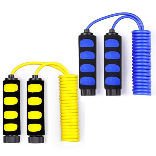 Jump Rope, Jump Ropes for Kids, 2 Pack Kids Jump Rope Lightweight &Adjustable &Durable jumping rope for Fitness-Speed Jump Rope for Women Men Youth, Foam Grips Handles for, Workout - color: Blue+Yellow