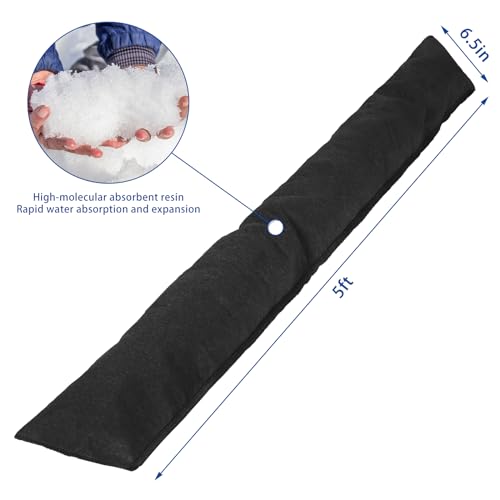 Sabary 5 Pcs Water Barrier 5 ft x 6.5 inch Absorbent Flood Barriers Home Sandless Sand Bags for Flooding Reusable Water Absorber Snake for Rain Hurricane Garage Basement Door (Black)