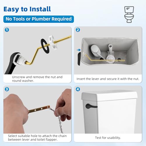 Hibbent Metal Side Mount Toilet Handle Replacement Kit, Matte Black | Upgraded Metal Flush Lever, Universal Toilet Flush Handle Fit Side Tanks, Stainless Steel Flapper Chains, 4 Adjustable Holes - color: Matte Black, style: Classic Side Mount
