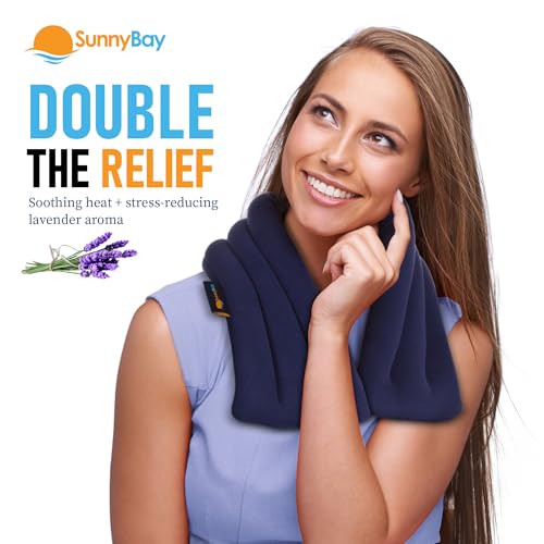 SunnyBay Lavender Microwave Heating Pad, Microwavable Neck Wrap & Heat Pack for Moist Hot Therapy, Heated Neck Warmer for Neck, Shoulder & Back Pain Relief, Flaxseed Filling, 26x6, Navy Blue - color: 6x26 Scented - Navy Blue