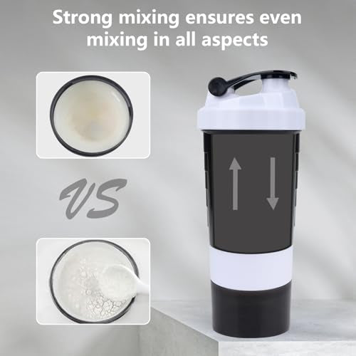 XTK Shaker Bottle Protein Shaker Bottles with Storage and Mix Ball, 16OZ Sports Water Bottle with Pill Organizer,Leak Proof Portable Shaker Cup for Protein Mixes and Pre Work Out,BPA Free(white) - color: WHITE