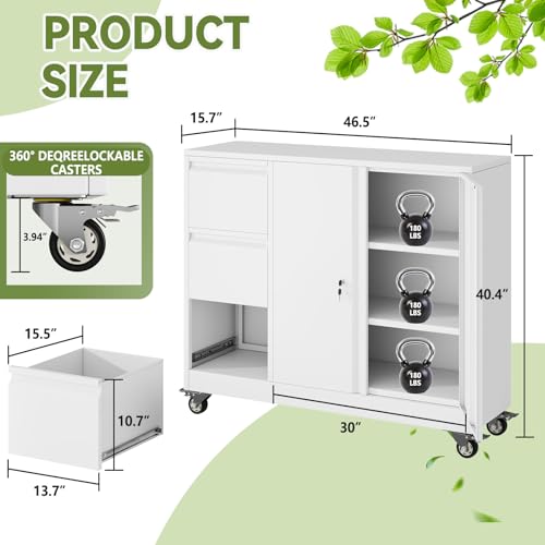 Mobile Large Lateral File Cabinet 3-Drawer,Home Office Rolling Filing Storage Cabinets with Lock & Wheels,Metal Printer Stand Office Storage A4,Letter Legal File Folders - color: White, size: 3Draws
