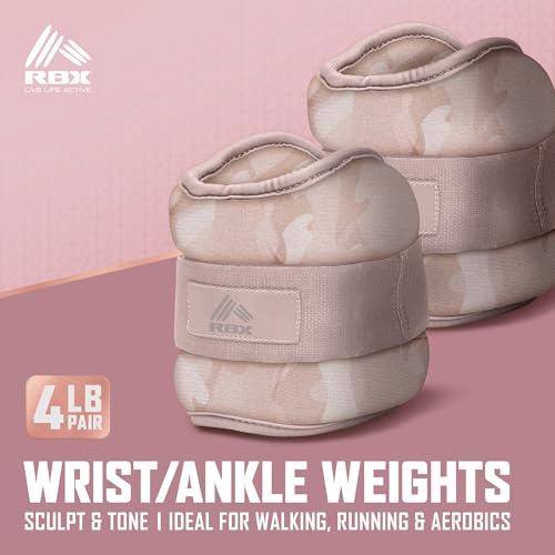 RBX Wrist & Ankle Weights Set, Adjustable Comfort Fit for Training & Toning - color: Cream, size: 4lb (2lb Each)