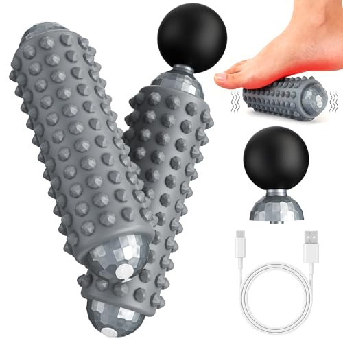 Mini Electric Massage Roller 4 Speeds Vibrating Massage Ball, 2-in-1 Portable Muscle Massager Gun & Roller for Muscle Relief, Detachable Heads, Rechargeable, For Fitness, Office, Travel (Gray) - color: Gray